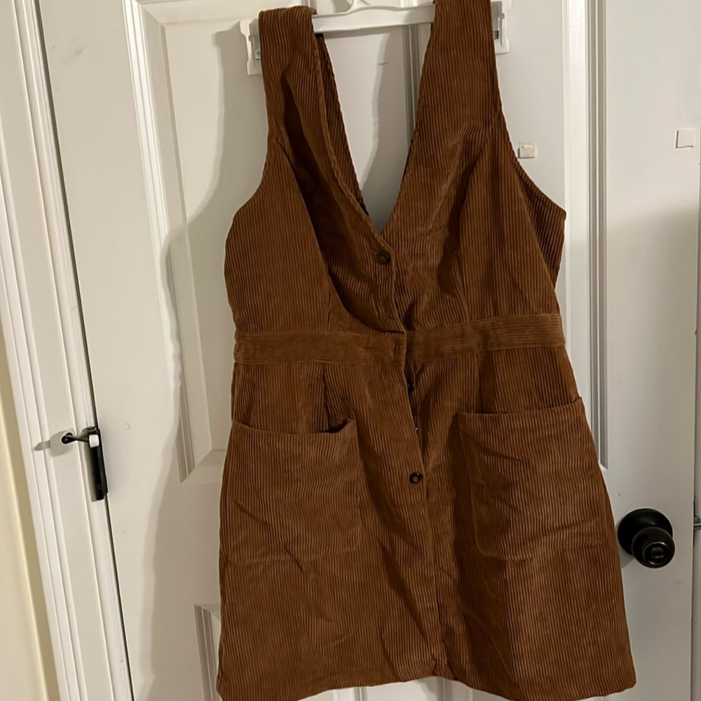 Brown Corduroy Button-Front Women's Dress